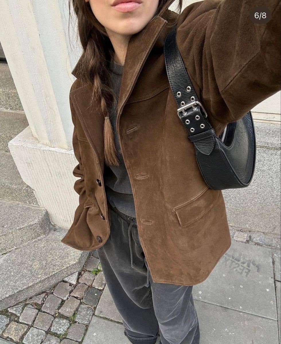 HIDDENBRAND - Wholesale Blazer - Women's - vintage oversized suede lapel blazer in brown25