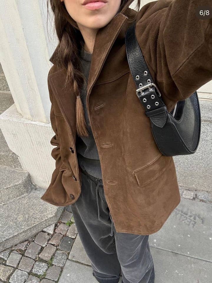 HIDDENBRAND - Wholesale Blazer - Women's - vintage oversized suede lapel blazer in brown25