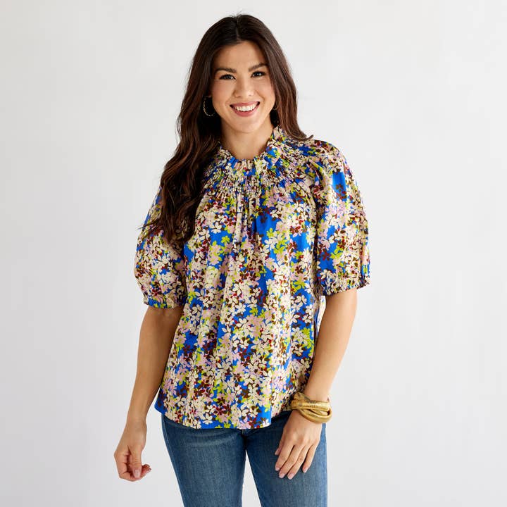 Brooke Top Blue Floral for wholesale by Caryn Lawn