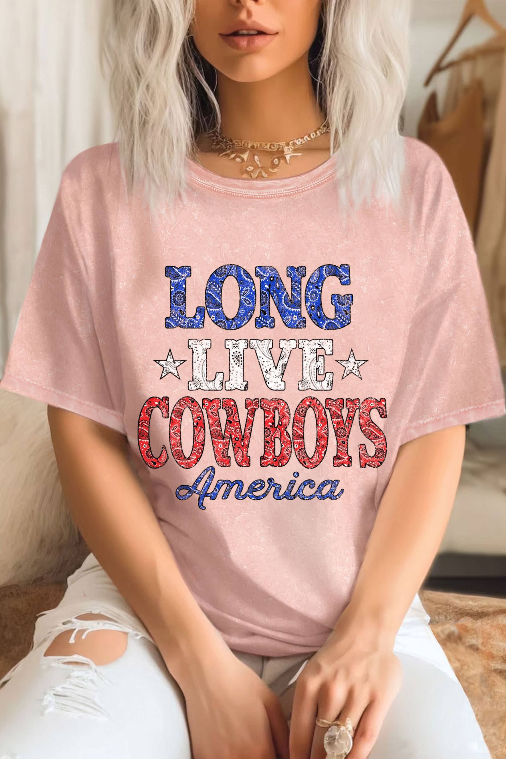 Rustee Clothing – wholesale Screen printed t-shirt – Women′s – LONG LIVE COWBOY BANDANA MINERAL GRAPHIC TSHIRTS7