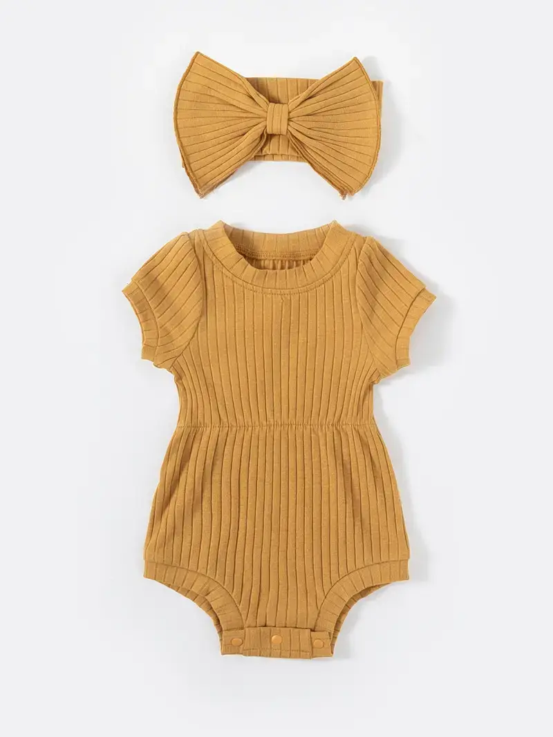 Lucky Avocado - Venta al por mayor Conjunto de ropa - Bebés - Moderno conjunto de mono de verano con diadema con lazo7