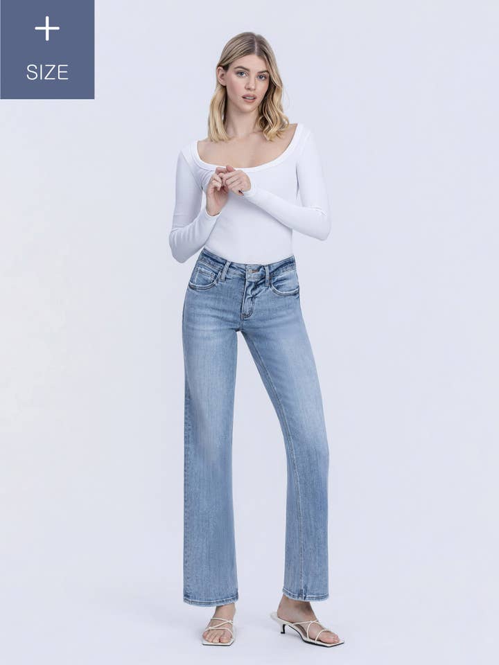 UBESTRIDELIG SLIM BREDE JEANS I STORE STØRRELSER MED MAVEKONTROL MED MELLEMHØJDE LV1358-P for engroshandel på Faire3
