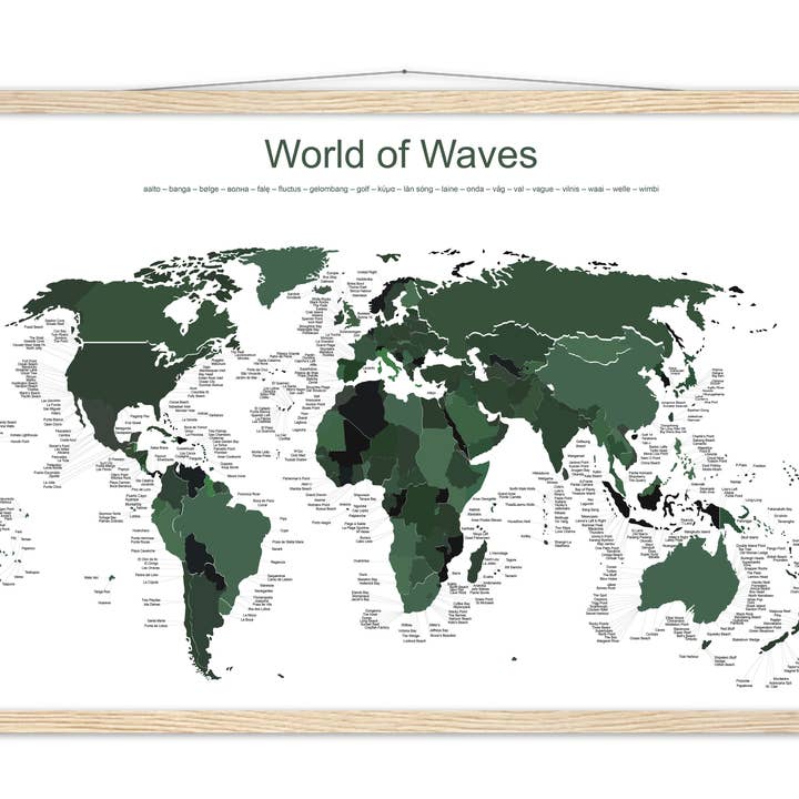 catchinq - Venta al por mayor Pósteres - Mapa de surf de World of Waves - Versión verde bosque