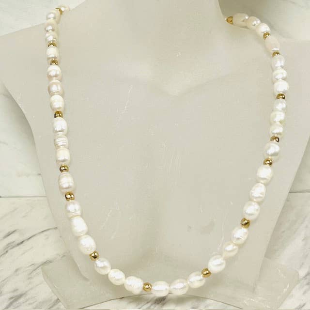 Natural Freshwater Pearl Necklace with Gold Spacers for wholesale by Anita K By Blushing Pink