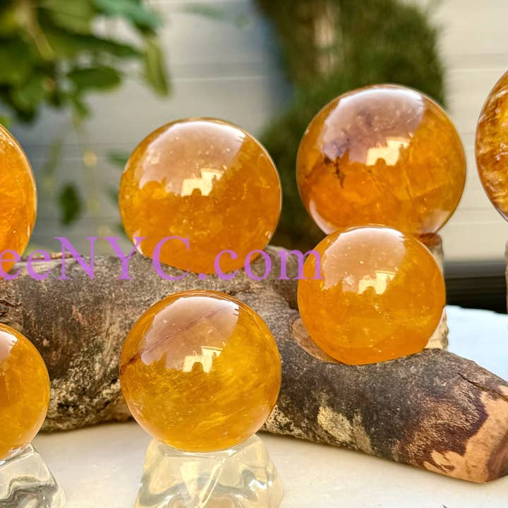 KayleeNYC - Wholesale Spiritual Stone/Crystal - 2 lbs Natural Yellow Fluorite w Mica Spheres Crystal Ball