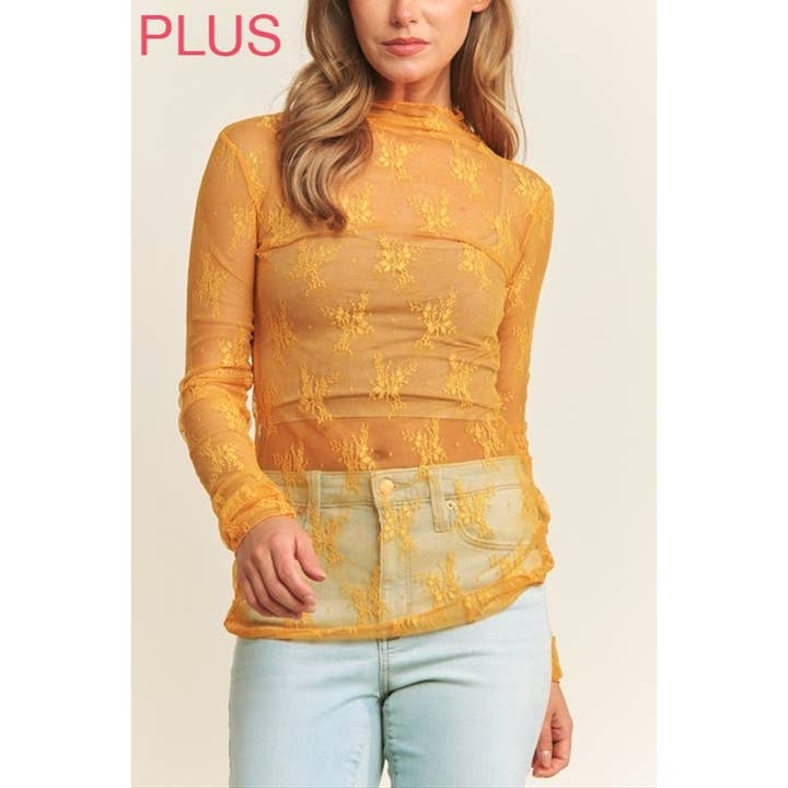 Coloring You - Wholesale Blouse – Women’s - 9602X PLUS SIZE MESH LACE HIGH NECK LONG SLEEVE FITTED TOP22