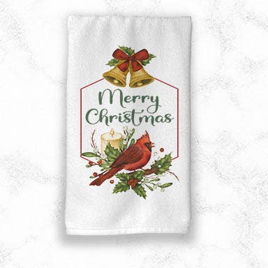 Christmas Cardinal Hand Towel | Merry Christmas for wholesale by Sew Many Blessings LA