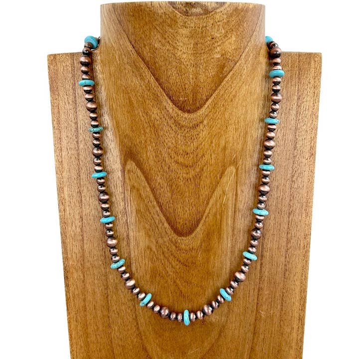 NKS230603-71-BLUE „21-Zoll-Navajo-Perle aus Kupfer mit blauen türkisfarbenen Steinperlen“ für den Großhandel von Western Elite Jewelry