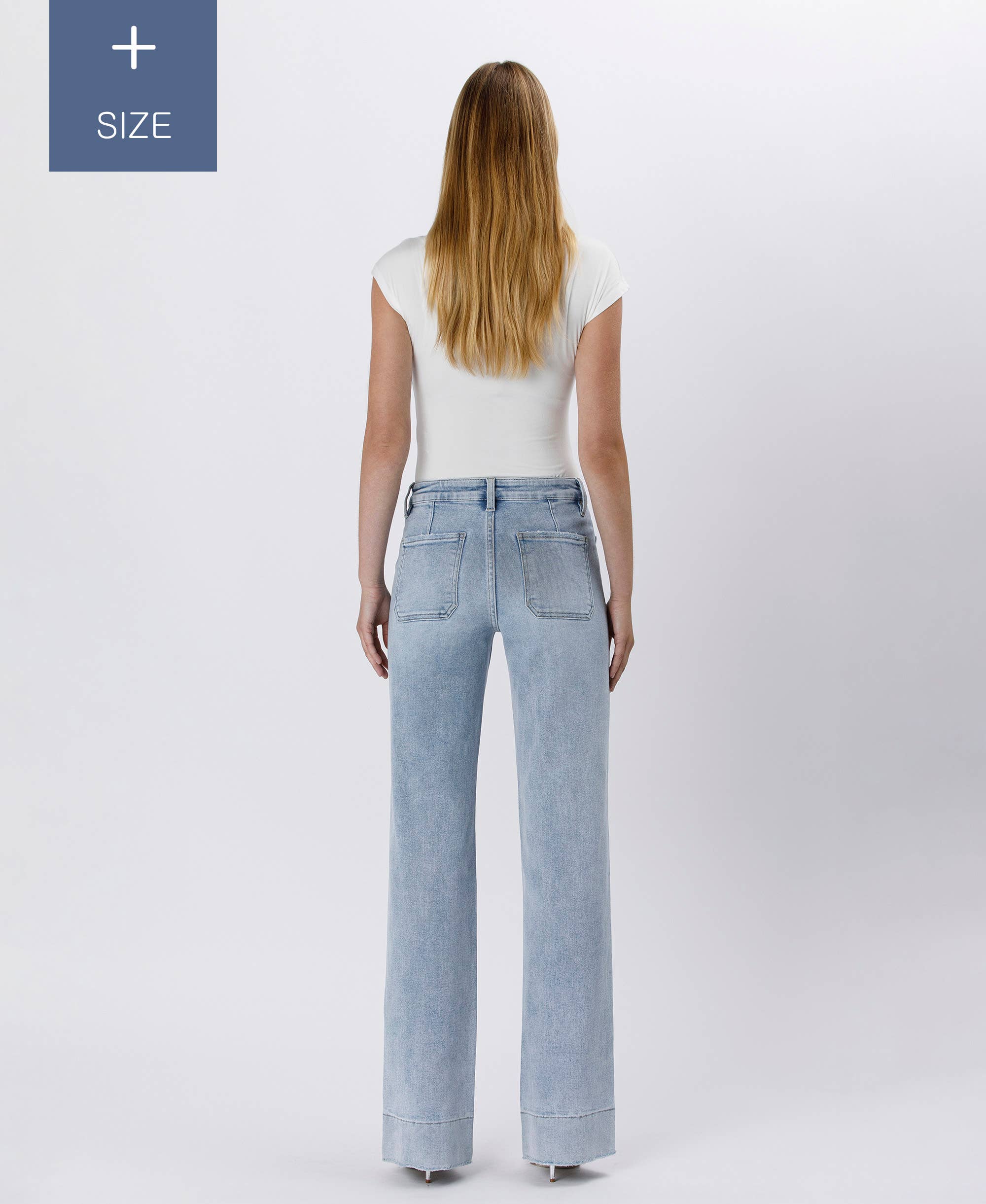 TENTAR JEANS ACAMPANADOS CON DOBLADILLO DE PANTALÓN DE TALLE ALTO DE TALLA GRANDE LV1602-P de venta al por mayor en Faire6