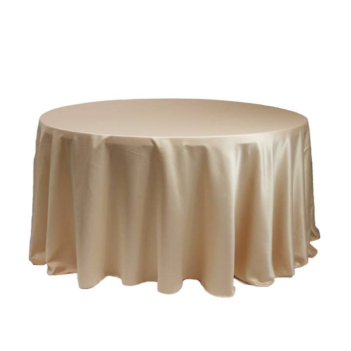 YOUR CHAIR COVERS - Wholesale Tablecloth - 120 inch L'amour Satin Round Tablecloth Champagne
