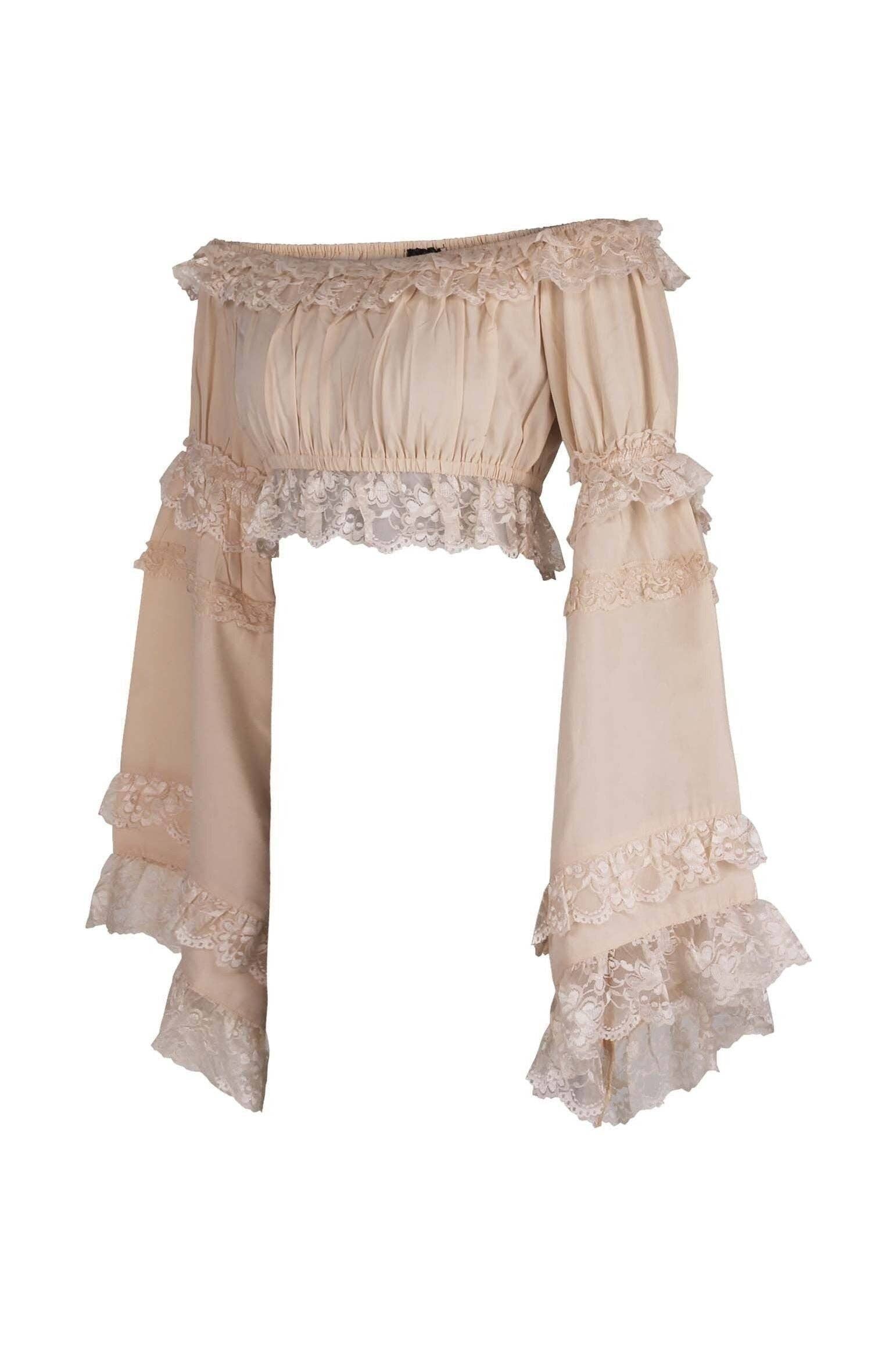 Daisy Corsets - Wholesale Blouse - Women's - Beige Smocked Flare Sleeve Peasant Top1