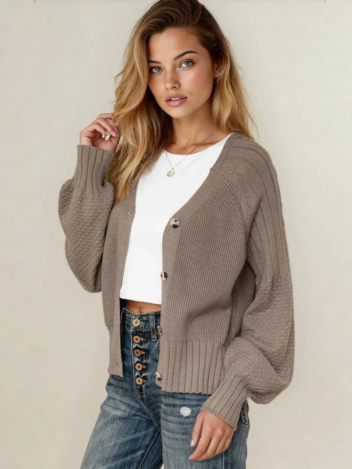 Cardigan en maille texturée mélangée avec boutons Jane - Marron pour la vente par Indie & Co. | Women's Apparel