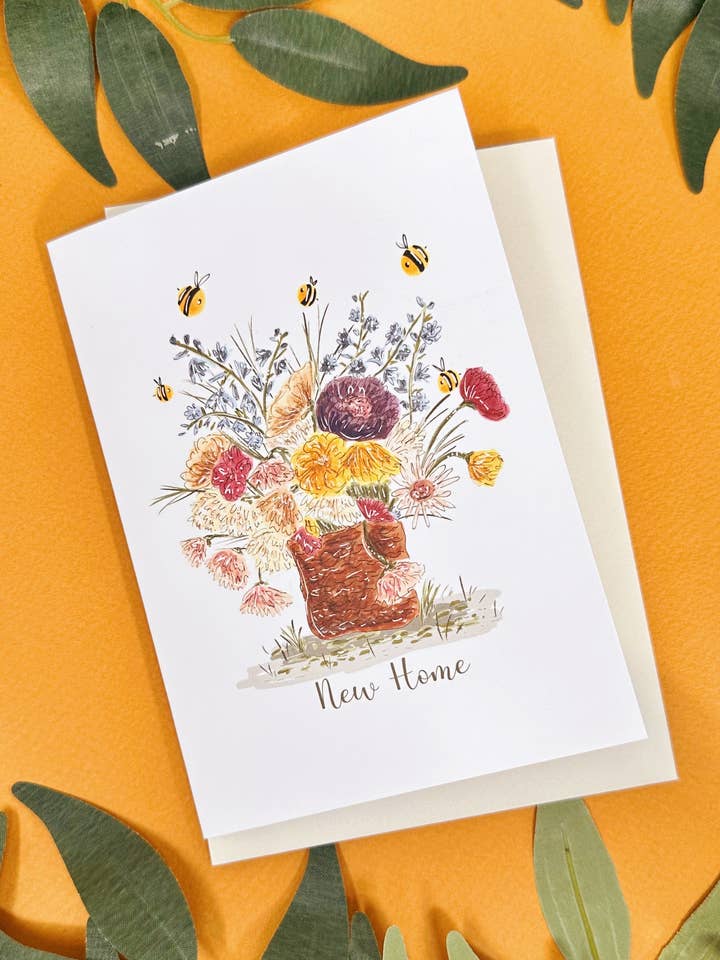 Floral Bee New Home-kaart voor wholesale door Just Smile Designs