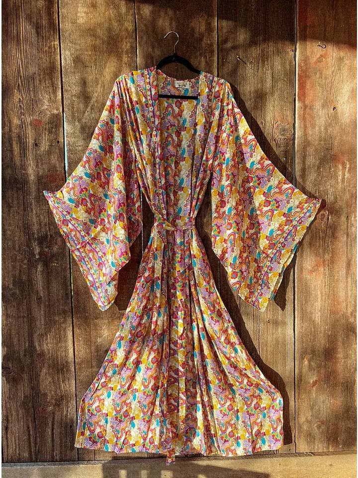 Gardenbelle Shop - Venta al por mayor Kimono - Mujer - Kimono psicodélico estilo hippie arcodélico Rainbow Hippie, bata tipo plumero