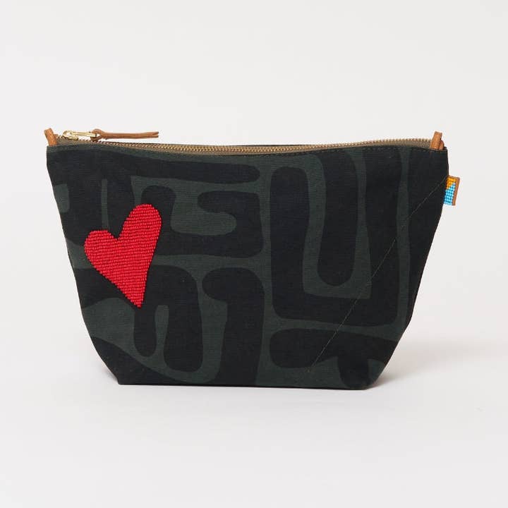 XLarge Convertible Pouch - Safari Kuba with Red Beaded Heart for wholesale by Ubuntu Life