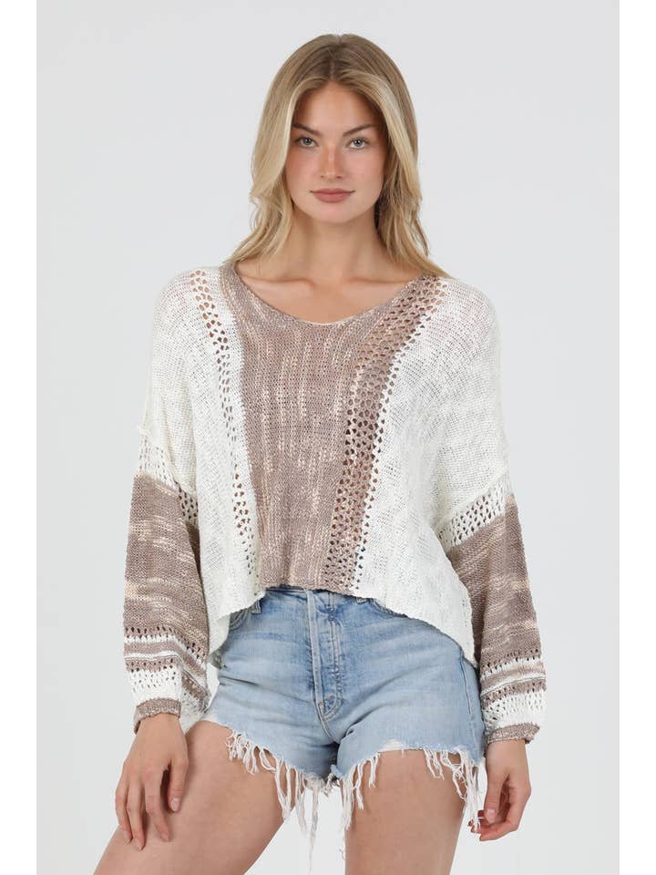 ANGIE - Vendita all'ingrosso Maglione tricot - Donna - Maglione leggero crop con scollo a V dallo stile beachy76