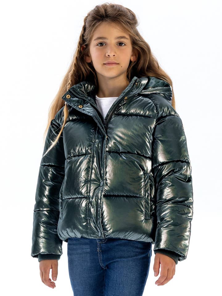 Flickors vadderade jacka med tryckknappar framtill grön 2-14 år för wholesale av Minoti sp. z o.o.