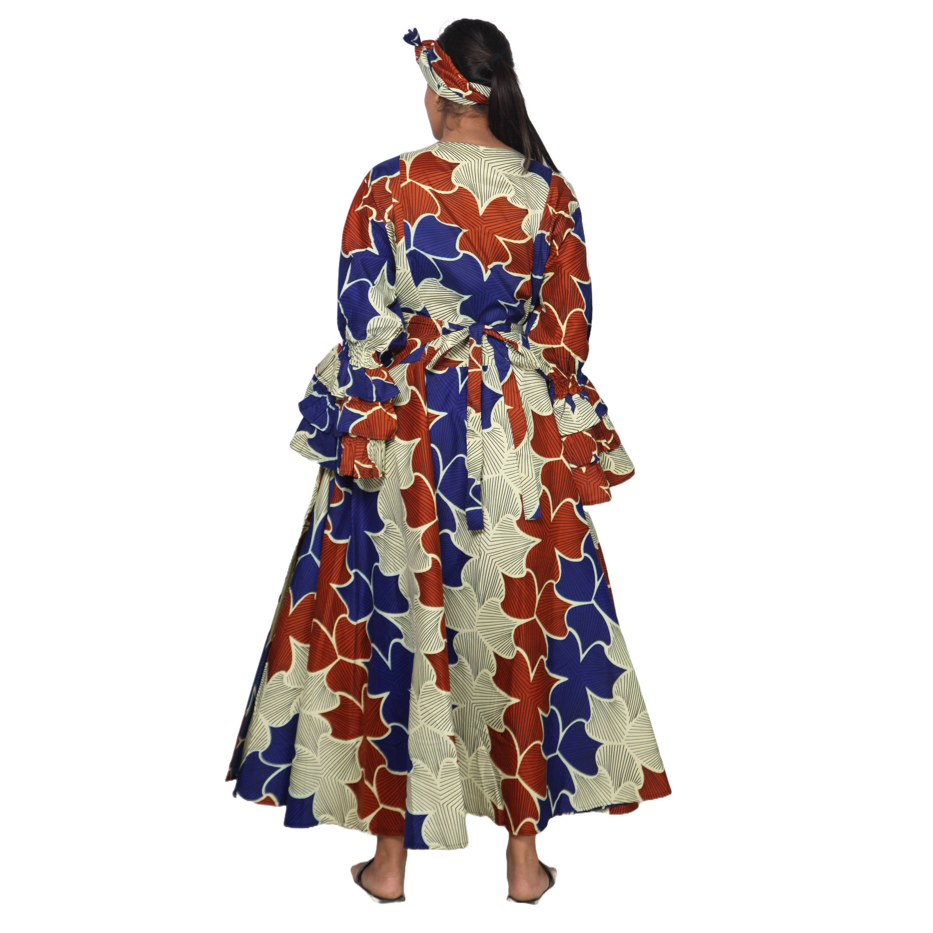 African Stars - Vente Robe – femme - Robe portefeuille en rayonne pour femme avec manches à volants -- FI-R80FS23