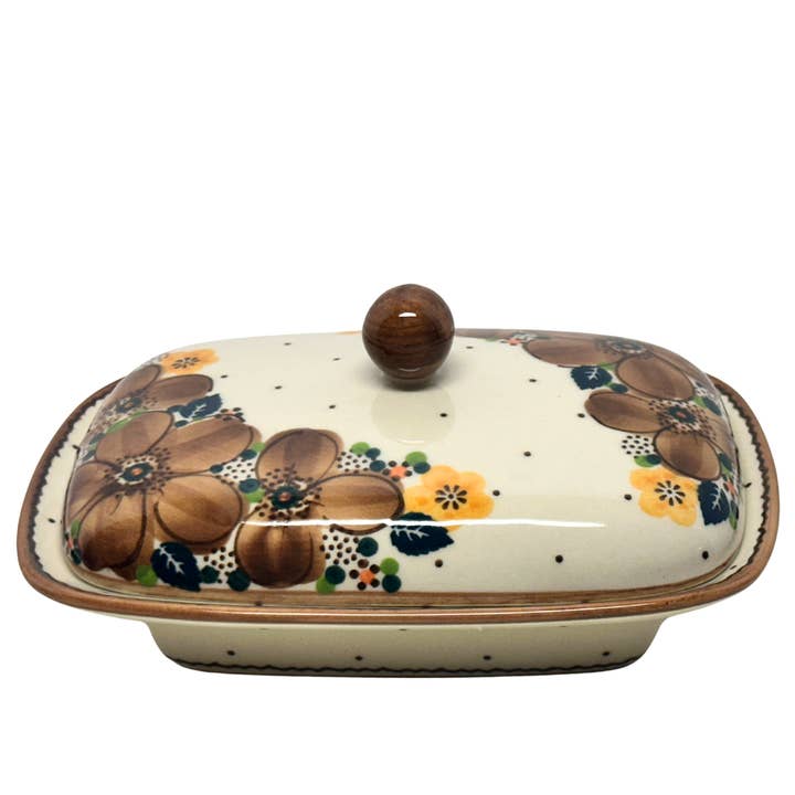Butter Dish, Euro Wide - Galia Coffee & Cream for wholesale by Music City Polish Pottery