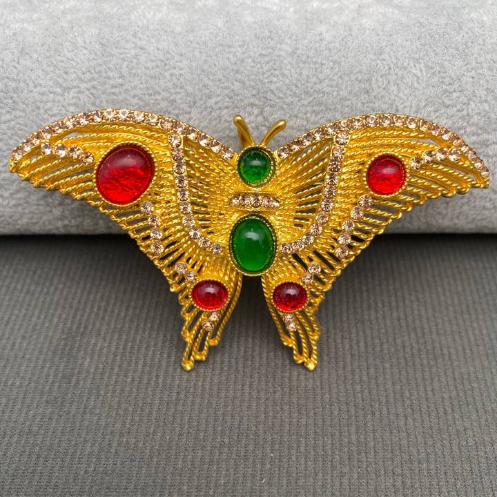 Rhinestones Inlaid Gold Plated Butterfly Brooch for wholesale by Mio Queena