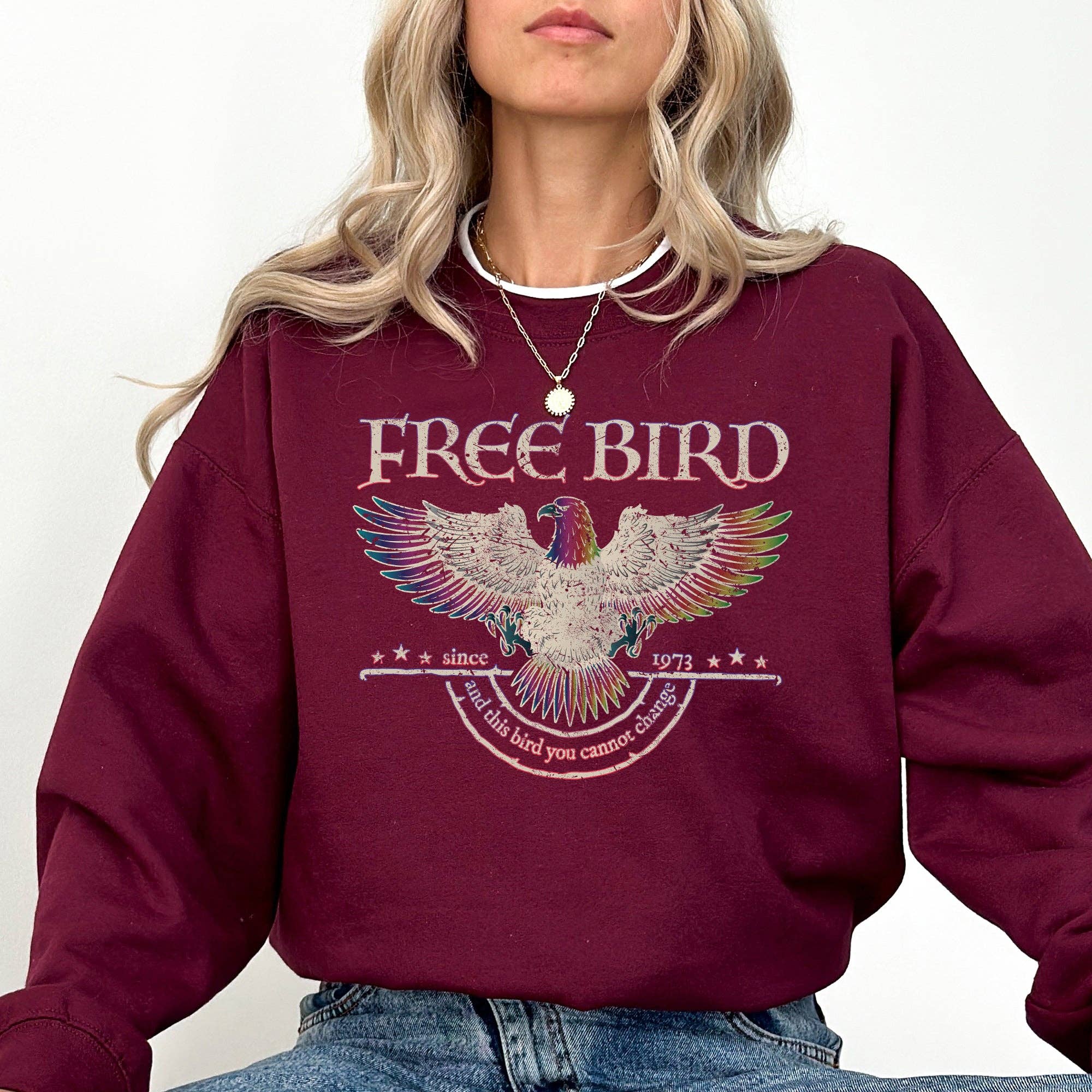 Refinery Number One LLC - Wholesale Graphic Sweatshirt - Women's - Free Bird Old School Band, Retro Music, Rock Band Sweatshirt5