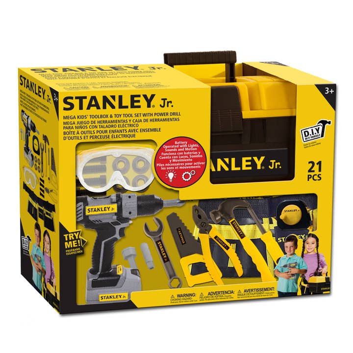Red Toolbox Stanley Jr. Battery Operated 21-Piece Toolset for wholesale by Toysmith