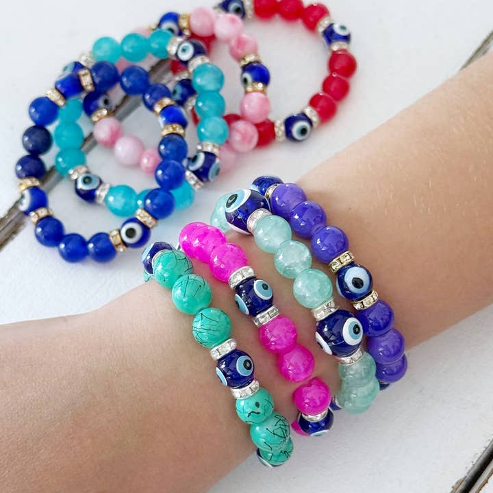 Baby Evil Eye Bracelet, Gemstone Baby Bracelet, Baby Gift for wholesale by Evileyefavor