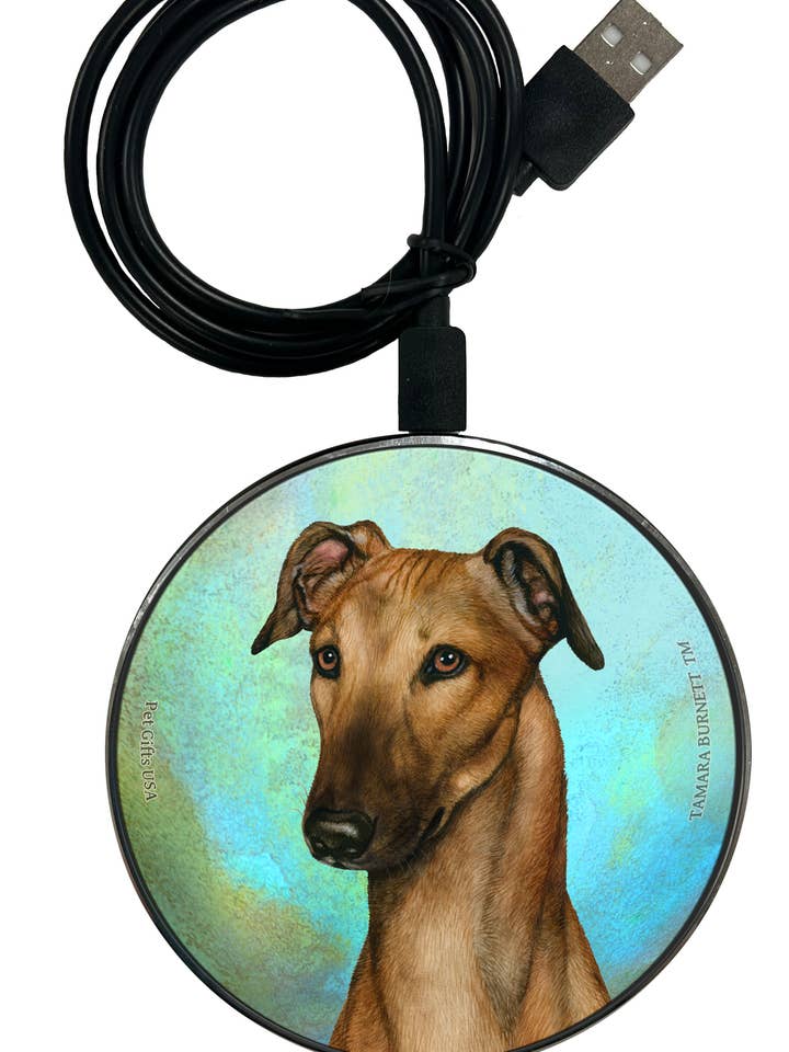 Greyhound Fawn with Mask - Zoomies Phone Charger for wholesale by Pet Gifts USA, LLC