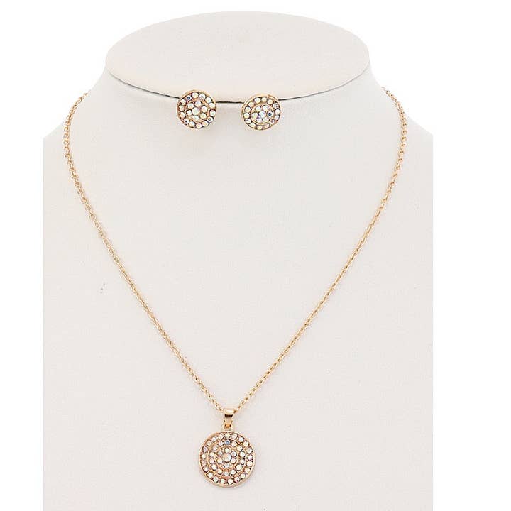Rhinestone Circle Pendant Necklace Set for wholesale by Atlas Fashion