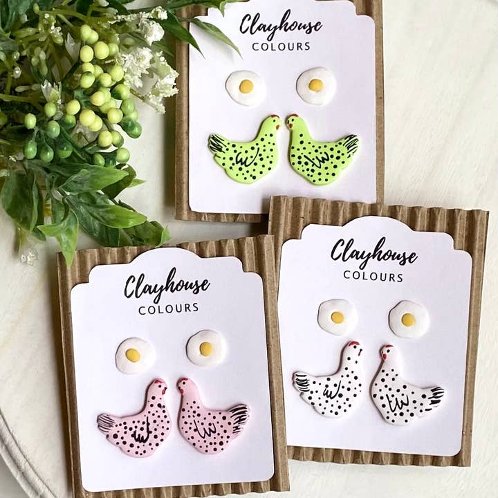 Clayhouse Colours - Wholesale Stud/Post Earrings - Chicken & Eggs Stud Earrings4