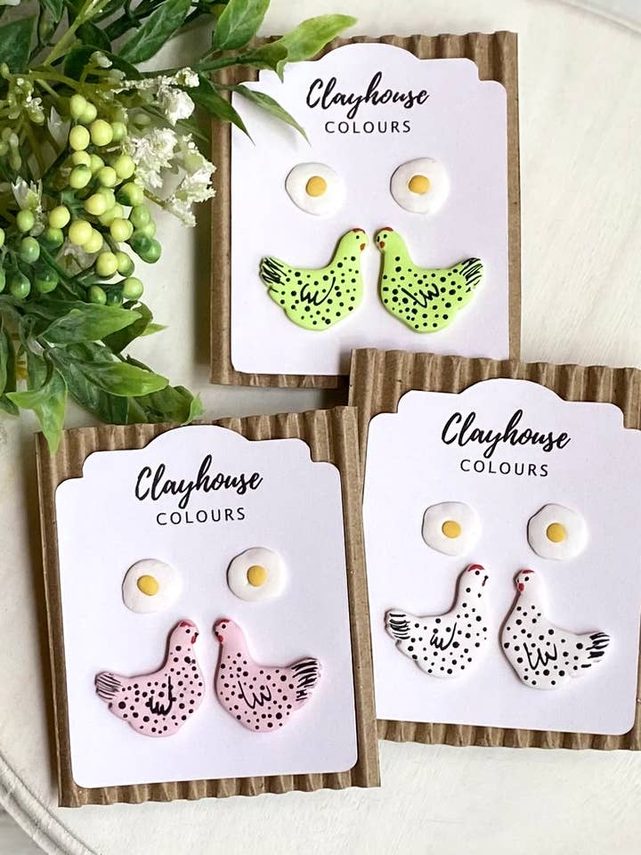 Chicken & Eggs Stud Earrings for wholesale by Clayhouse Colours