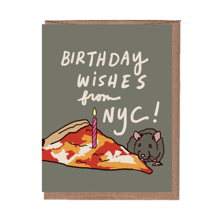 NYC Pizza Rat Birthday Greeting Card for wholesale by La Familia Green