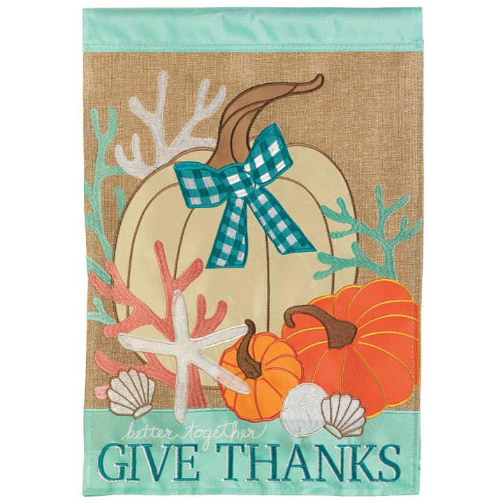 Coastal Thanksgiving Double Applique Garden Flag for wholesale by Magnolia