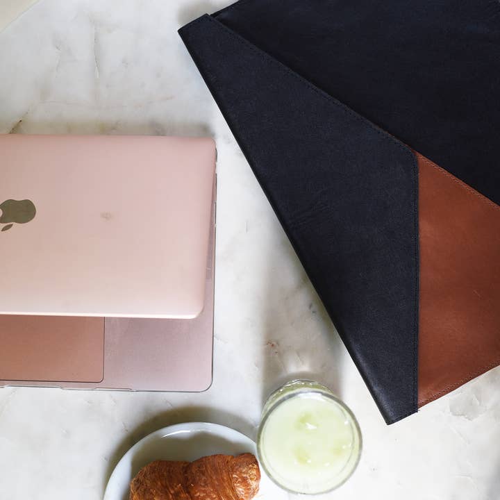 Purse & Clutch - Wholesale Laptop/Tablet Case - Women's - Color Blocked Cognac & Black Leather Envelope Laptop Sleeve2