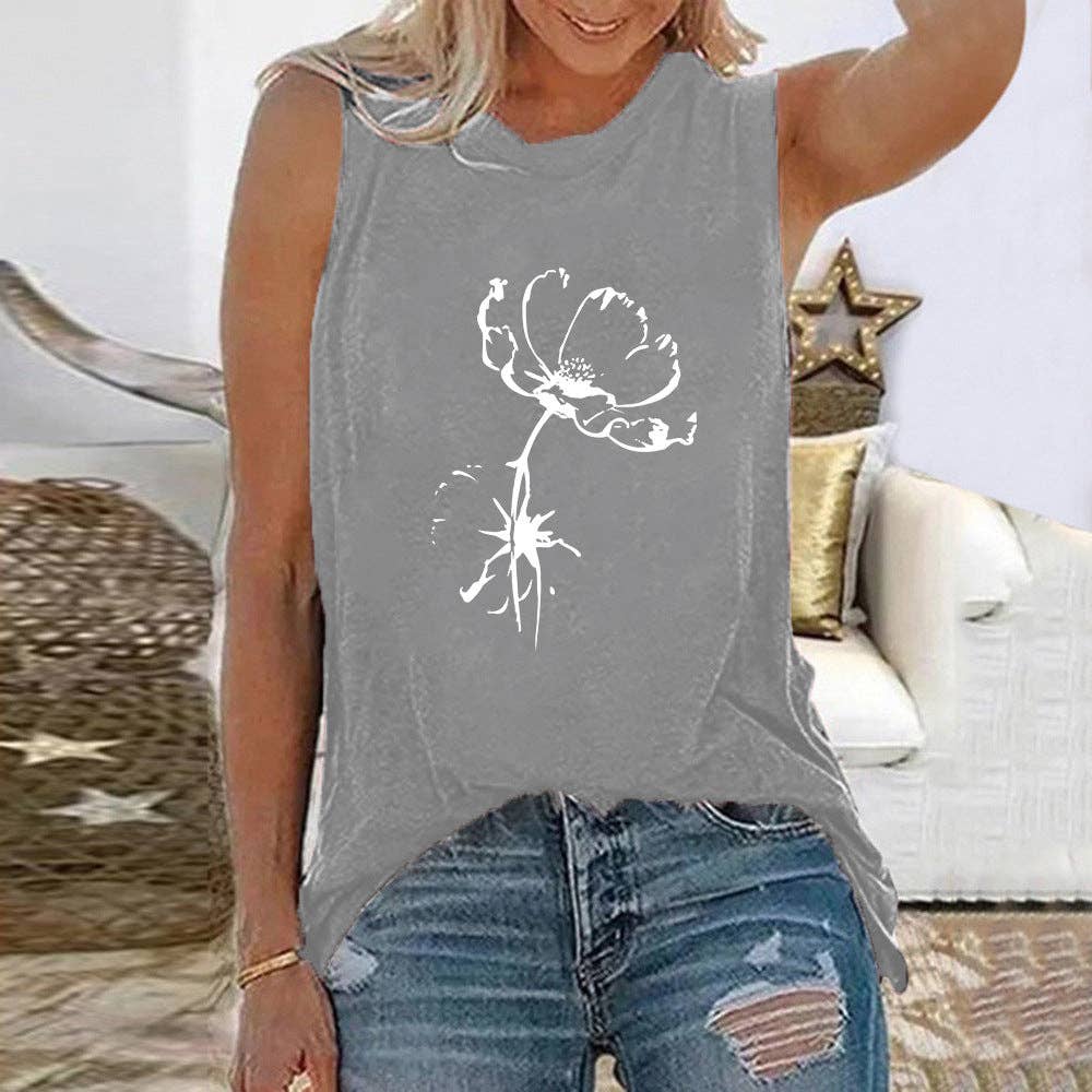 TISANCRE – wholesale Tank top – Women′s – New Sunflower Butterfly Pattern Women's Crew Neck Top Sleeveless Vest2