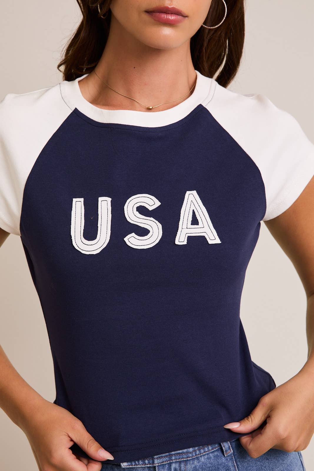 LE LIS - Wholesale Screen Printed T-Shirt - Women's - CAP SLEEVE USA BABY TEE5