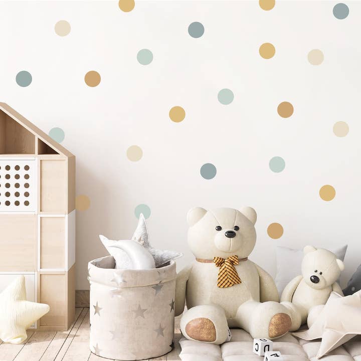 Adesivos de parede de bolinhas neutras em terra, decalques de parede de tons naturais, adesivos de parede de tons suaves para berçários, decoração de quarto de bebê Boho por atacado de Decals Online