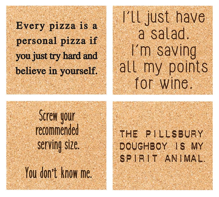 ellembee gift - Wholesale Coasters - Foodie Themed 4 Piece Cork Laser Etched Coaster Gift Box Set1