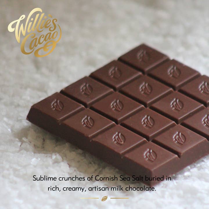 Willie's Cacao - Vendita all'ingrosso Barretta di cioccolato - Fiocchi di mare. Cioccolato al latte con scaglie di sale marino. Barretta da 50g2