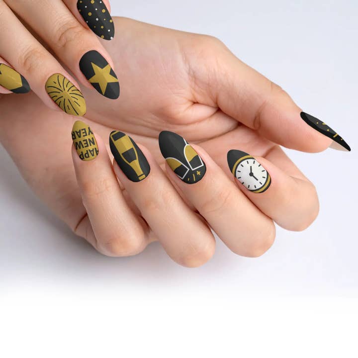 Uñas postizas glamorosas negras con brillo de medianoche. para venta al por mayor de FYNE BODY