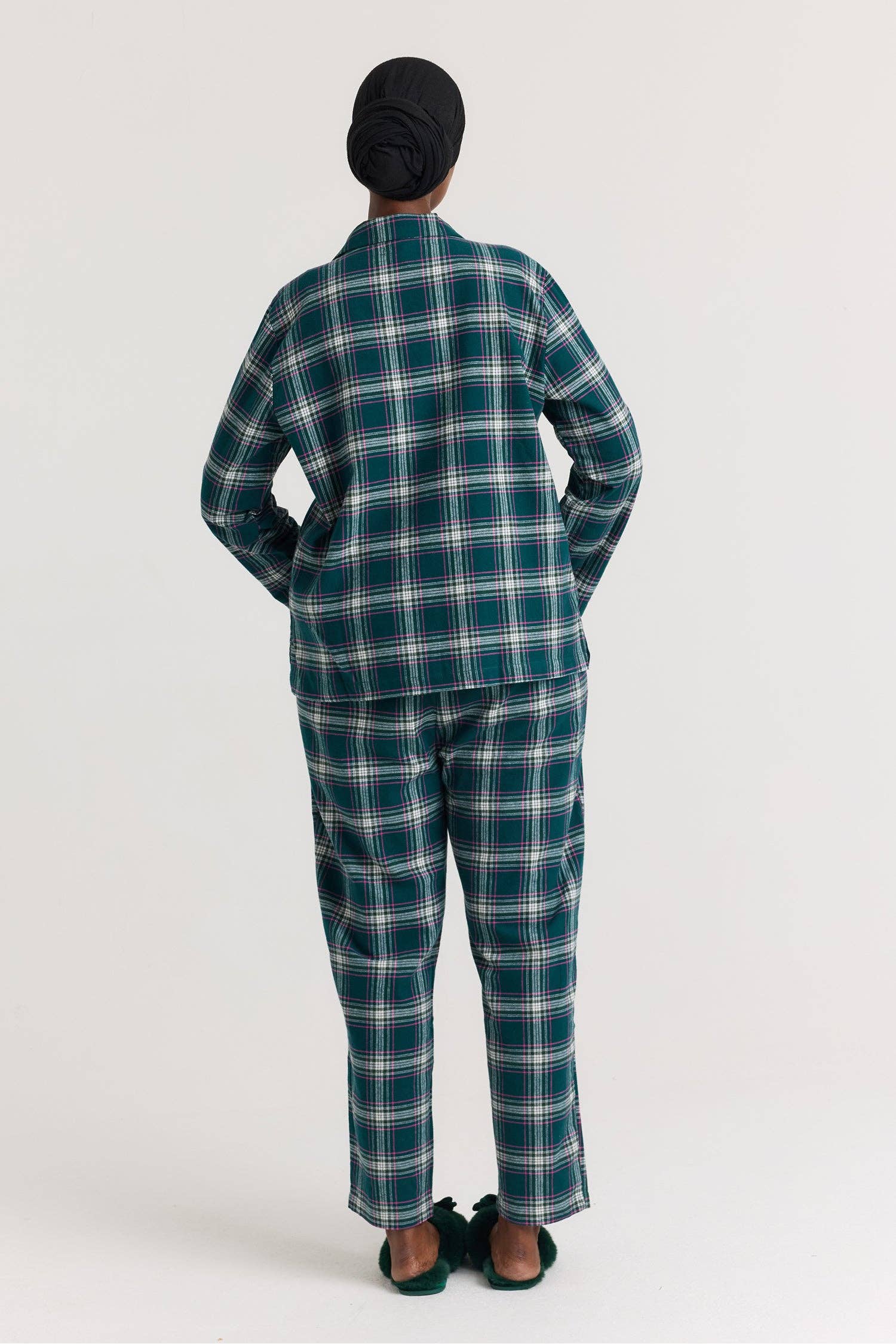 Plaid Long Pyjama Set in Green for wholesale on Faire2