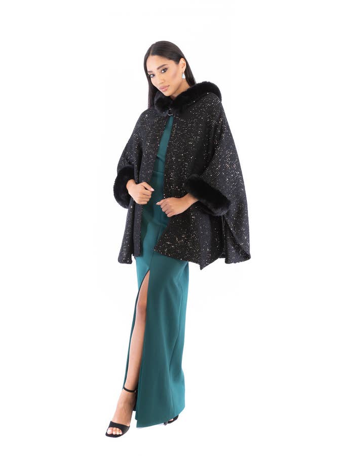 SAACHI - Wholesale Kimono - Women's - Sequin Kimono Faux Fur Jacket8