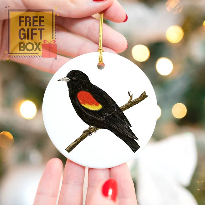 MerikaArt - Wholesale Ornament - Red-Winged Blackbird Ceramic Ornament4