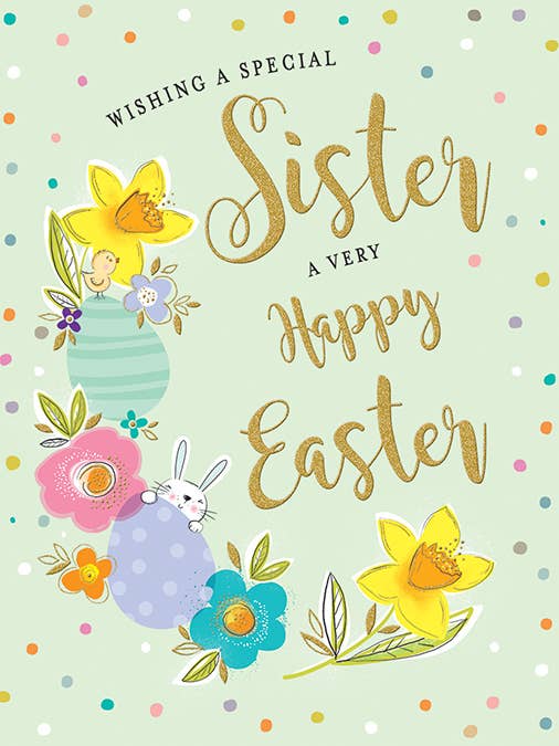 Påskkort, Syster, Blommig Kanin som gömmer sig för wholesale av Piccadilly Greetings