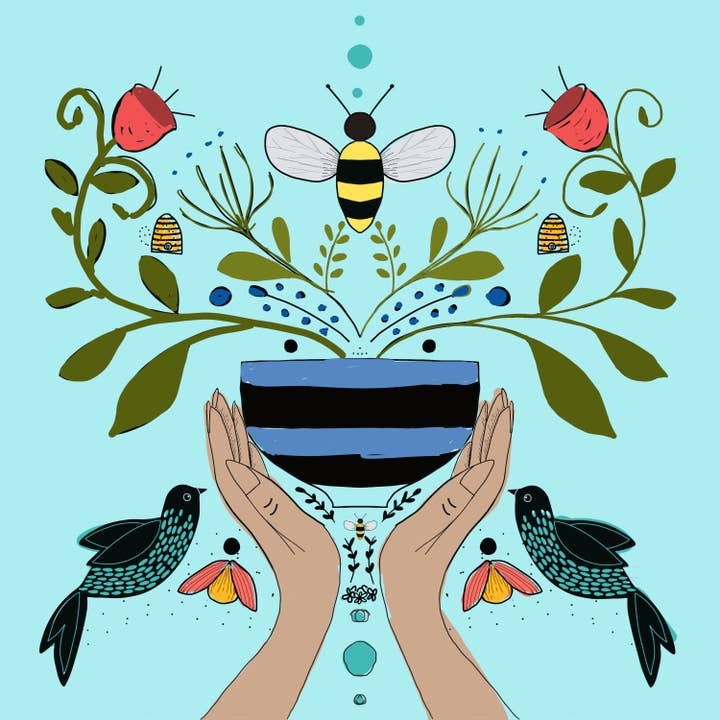 Life Bowl with Bees and Birds for wholesale by Laura K Aiken Studio