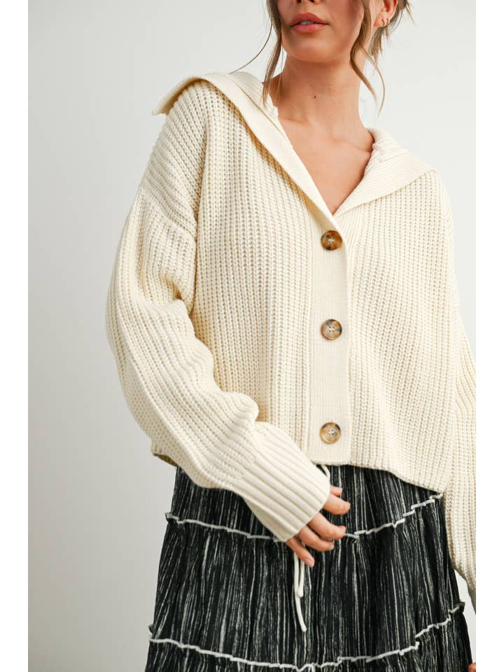 BUTTERMELON - Wholesale Cardigan - Women's - Button-Front Cropped Long Sleeve Top - BMW786929