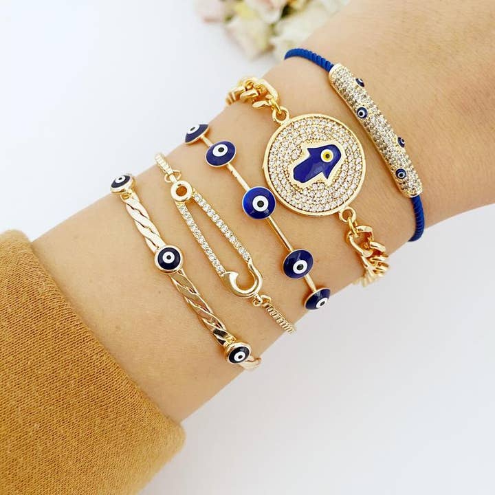 Evileyefavor - Vendita all'ingrosso Braccialetto con ciondolo/pendente - Braccialetto blu malocchio, gioielli malocchio, bracciale polsino, mano di zircone Hamsa3