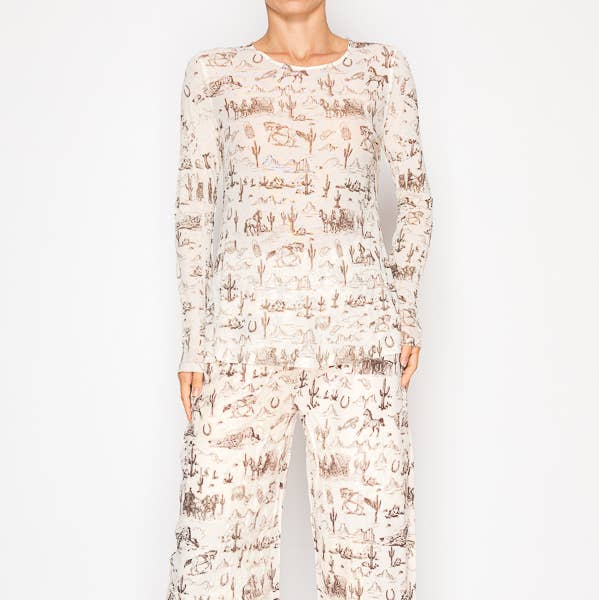 Sparkly mesh top with western print OLS-4847BG TP OLD WE for wholesale by Origami Apparel ~ Lace and Crochet inspired