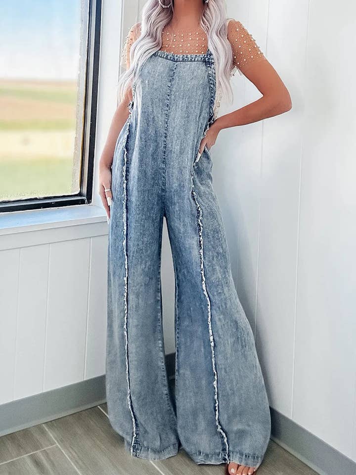 DE VAVE - Wholesale Romper - Women's - Wide-Leg Denim Romper