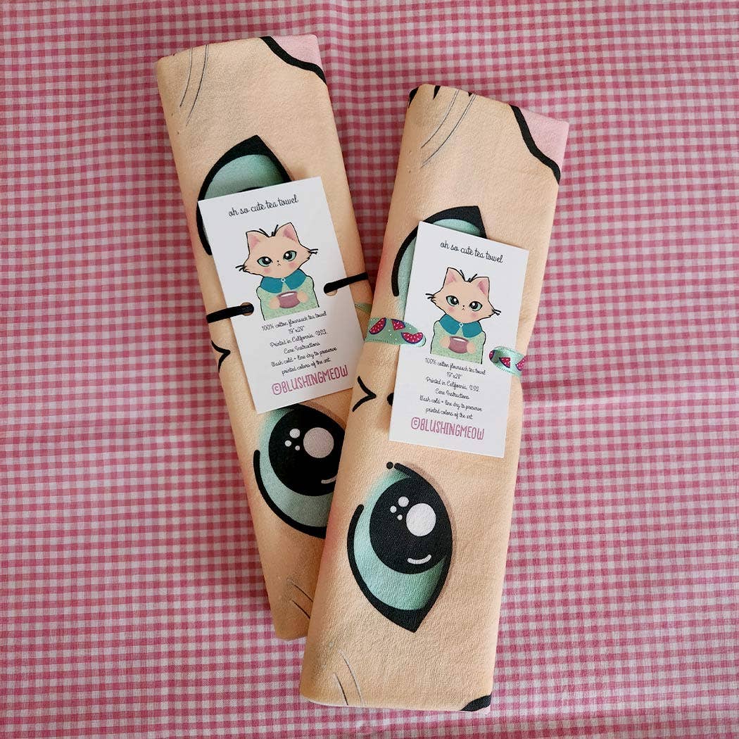 Blushing Meow - Wholesale Tea Towel - Floursack Tea Towel - Cream Cat with Milk3